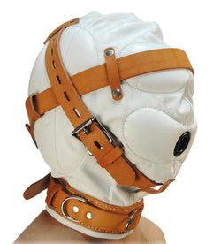 Total Sensory Deprivation White Leather Hood - MediumLarge