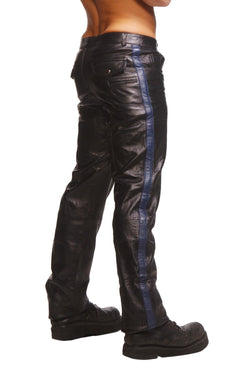 Police Leather Pants with Blue Stripe- 30 Inch Waist