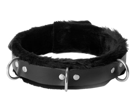 Strict Leather Narrow Fur Lined Locking Collar